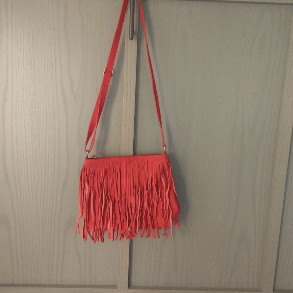 Fringed red suede purse
